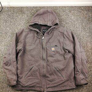 Carhartt Duck Canvas Sherpa Lined Hooded Jacket 104292 Gray Womens Size XL